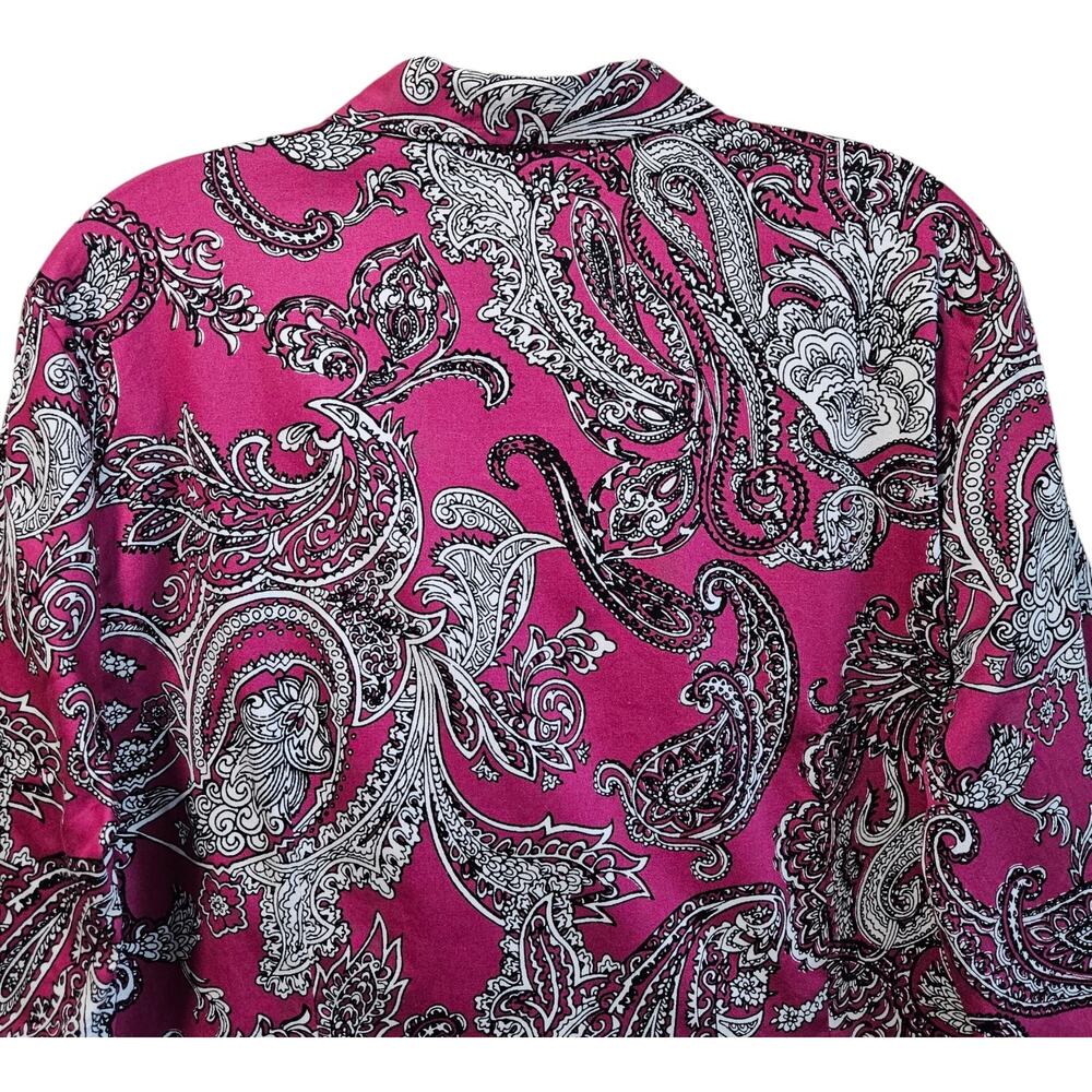 TALBOTS Women's 14 Blouse Paisley Pink Black Button Up Cotton Sateen Classic 40" - Picture 7 of 9